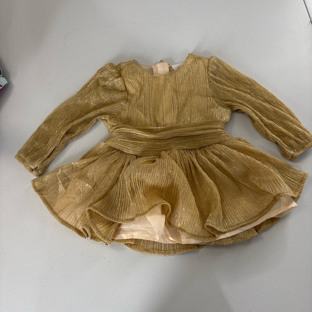 Girls Gold Pleated Tulle Party Dress - Kids Costume